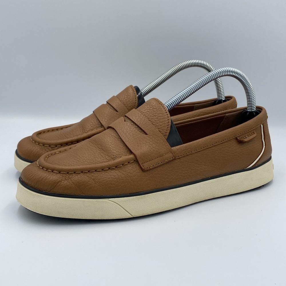 Cole Haan Nantucket 2.0 Penny Loafers Women's 9B Brown Leather Plaid Lining